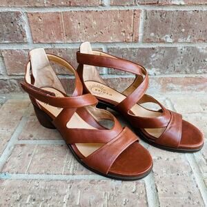 Brioso Women's Brown Leather Adjustable Strappy Block Heel Sandals Size 10M